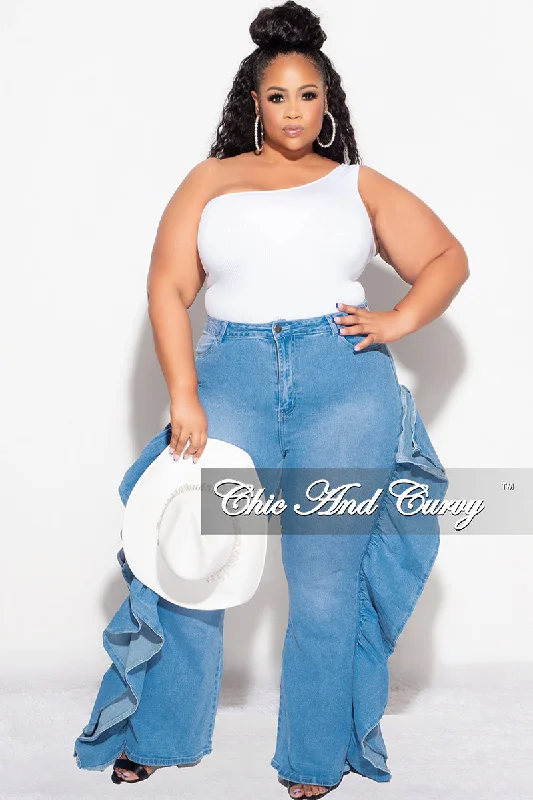 Plus size women's simple topsFinal Sale Plus Size Denim Jean with Dramatic Side Ruffle