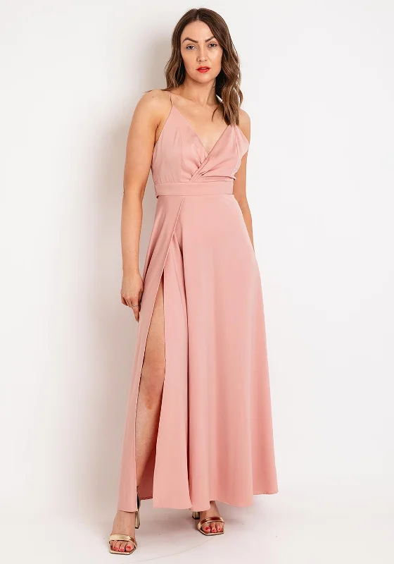 Goa Goa Carillon Satin Floral Slit Leg Maxi Dress, PeachSleeveless Dress