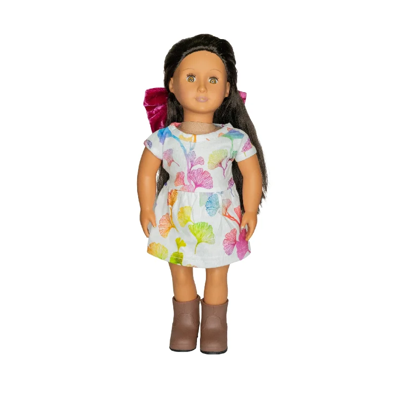 Rainbow Ginkgo Leaves Doll DressSatin Dress