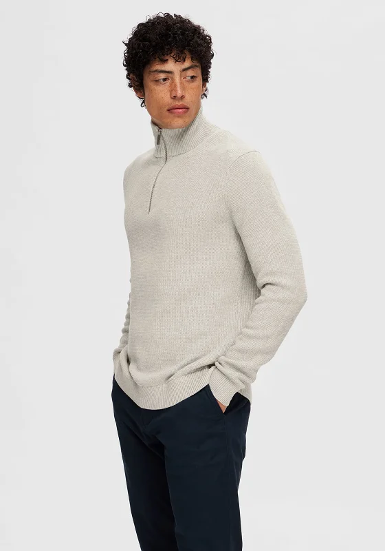 Selected Homme Dane Quarter Zip Knit Sweater, Light Grey MelangeAlpaca Knit Tops