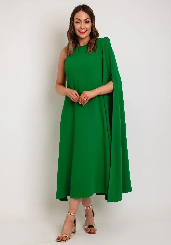 Laura Bernal Long Cape Sleeve Midi Dress, GreenWedding Dress