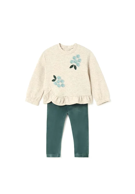 Mayoral Baby Girl Sweater and Velour Legging Set, Green MultiFormal Knit Tops