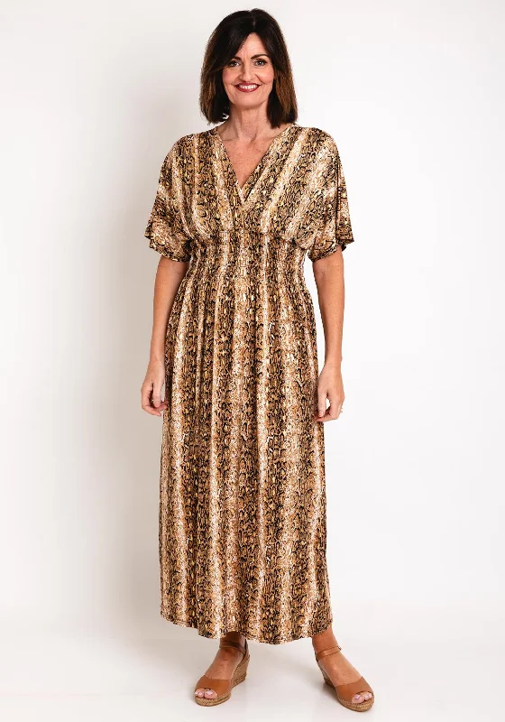 Serafina Collection One Size Reptile Print Maxi Dress, Brown GoldEdwardian Dress