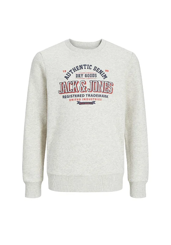 Jack & Jones Mini Boy Logo Long Sleeve Sweater, White MelangeSpring Knit Tops