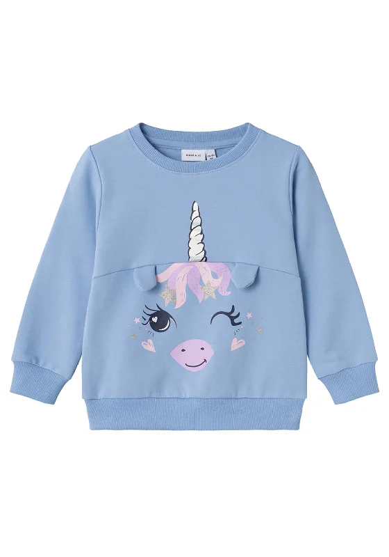 Name It Mini Girl Kristine Unicorn Long Sleeve Sweater, Endless SkyLimited Edition Knit Tops