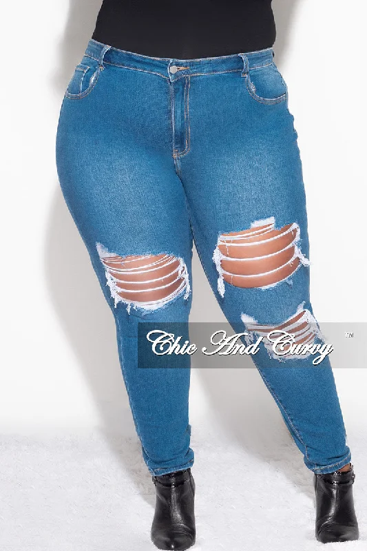 Plus size women's elegant topsFinal Sale Plus Size Distressed Jeans in Denim