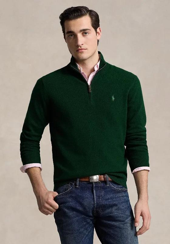 Ralph Lauren Wool Quarter Zip Sweater, Moss GreenLeather-Paneled Knit Tops