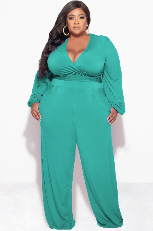 Women's thick topsFinal Sale Plus Size 2pc Tie Top & Pants in Green