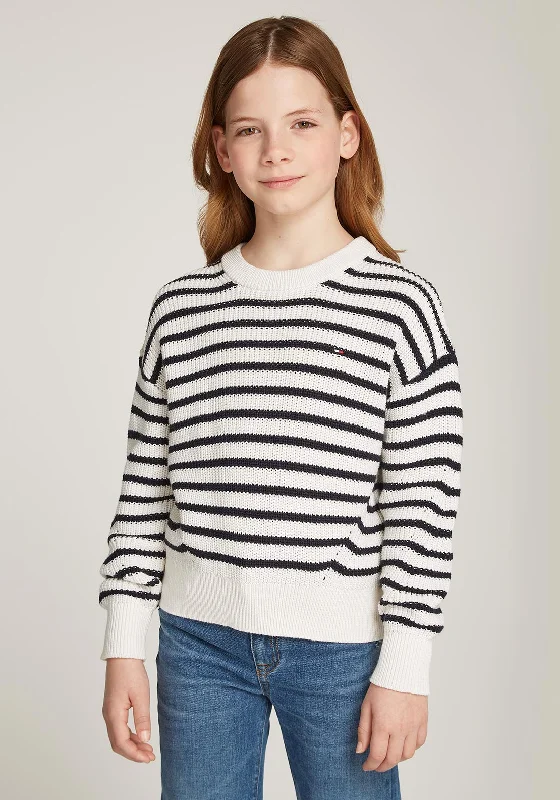 Tommy Hilfiger Girl Striped Knit Sweater, White and NavyVelvet Knit Tops