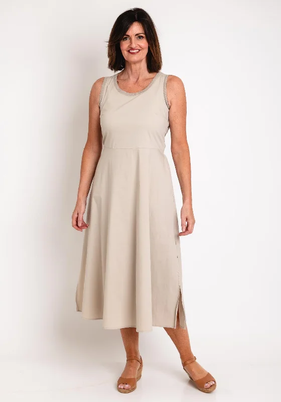 Eva Kayan Ribbed Cotton Ribbed Trim Midi Dress, BeigeAsymmetrical Dress