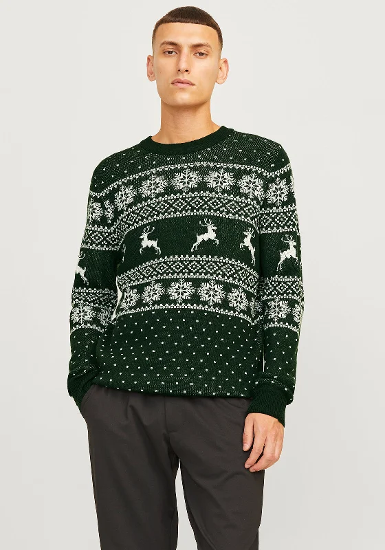 Jack & Jones Christmas Gabriel Knit Crew Neck Sweater, Forest GreenSummer Knit Tops