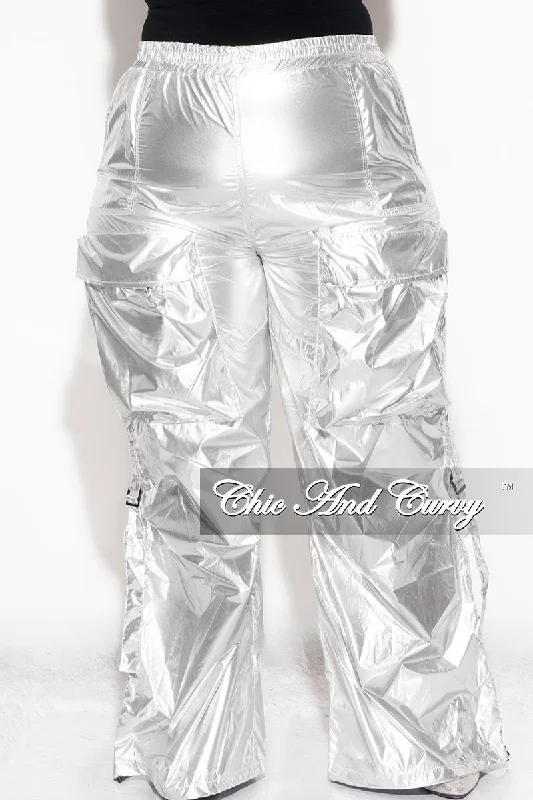 Women's party topsFinal Sale Plus Size Metallic Cargo Pants In Silver