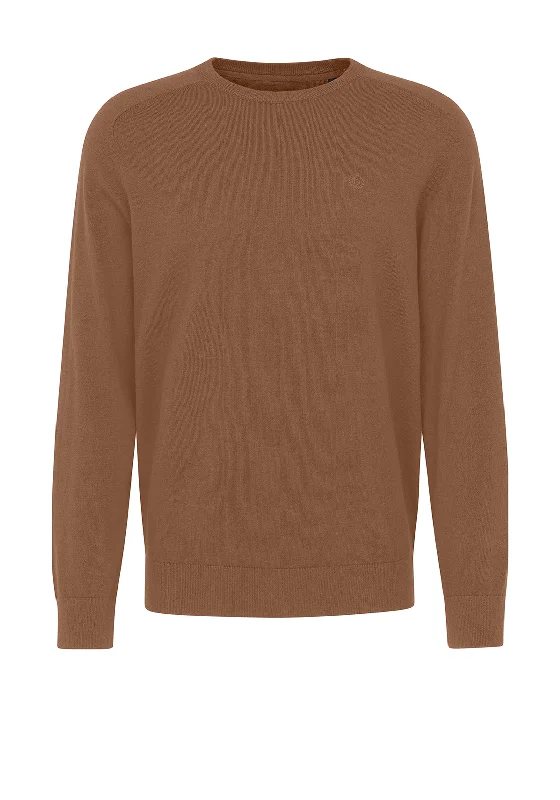 Bugatti Round Neck Knit Sweater, TanMetallic Knit Tops