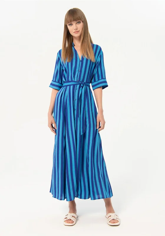 Surkana Striped Satin Shirt Midi Dress, BlueAsymmetrical Dress