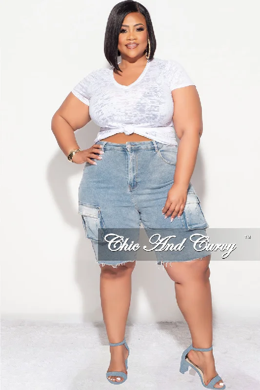 Plus size women's denim topsFinal Sale Plus Size Cargo Short in Denim