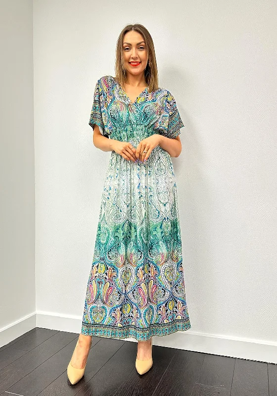 Serafina Collection One Size Paisley Maxi Dress, TealStriped Dress