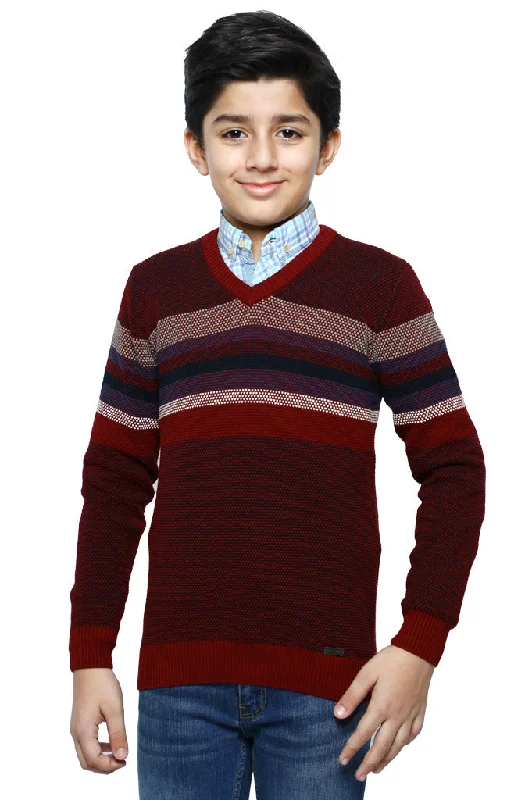 Boys Sweaters In Maroon SKU: KBE-0151-MAROONPolyester Knit Tops