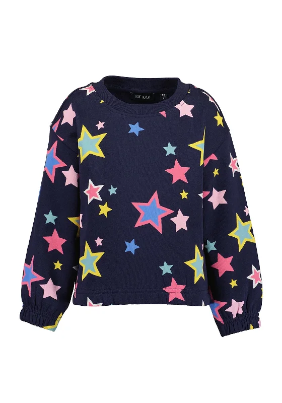 Blue Seven Girl Star Print Long Sleeve Sweater, NavyUrban Knit Tops