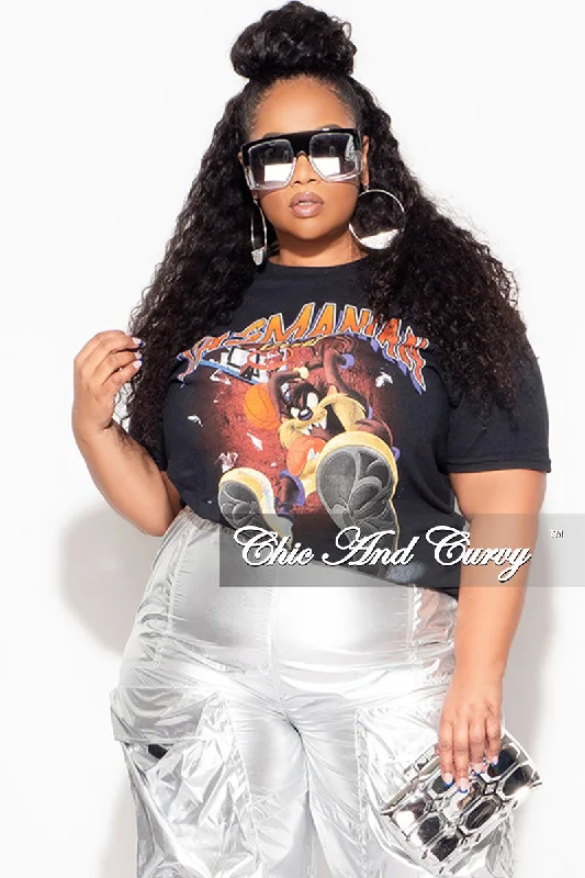 Women's dating topsFinal Sale Plus Size "Tasmanian Devil" Graphic Top in Black