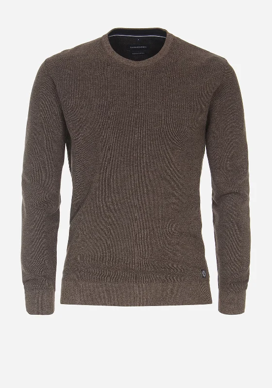 Casa Moda Birdeye Crew Neck Sweater, BrownRuffled Knit Tops