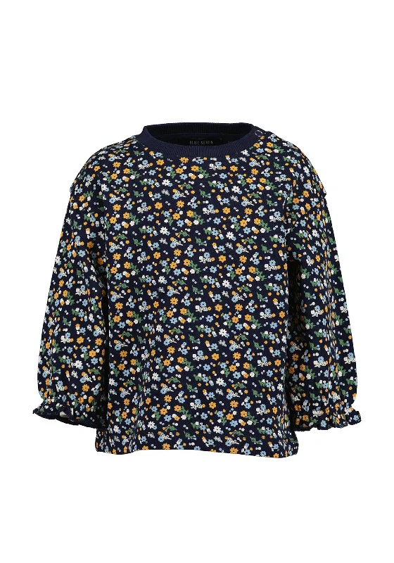 Blue Seven Baby Girl Floral Sweater, NavyPlush Knit Tops