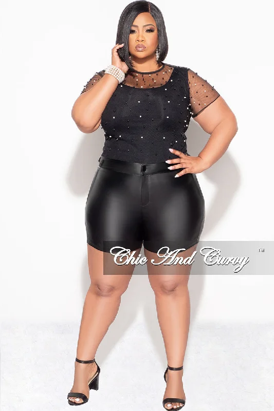 Large women's long topsFinal Sale Plus Size Shorts in Black Faux Leather