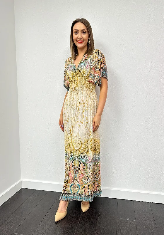 Serafina Collection One Size Paisley Maxi Dress, GoldSleeveless Dress