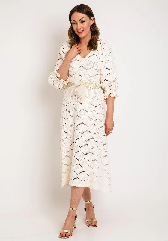 Laura Bernal V-Neck Cutout Pattern Midi Dress, CreamCocktail Dress