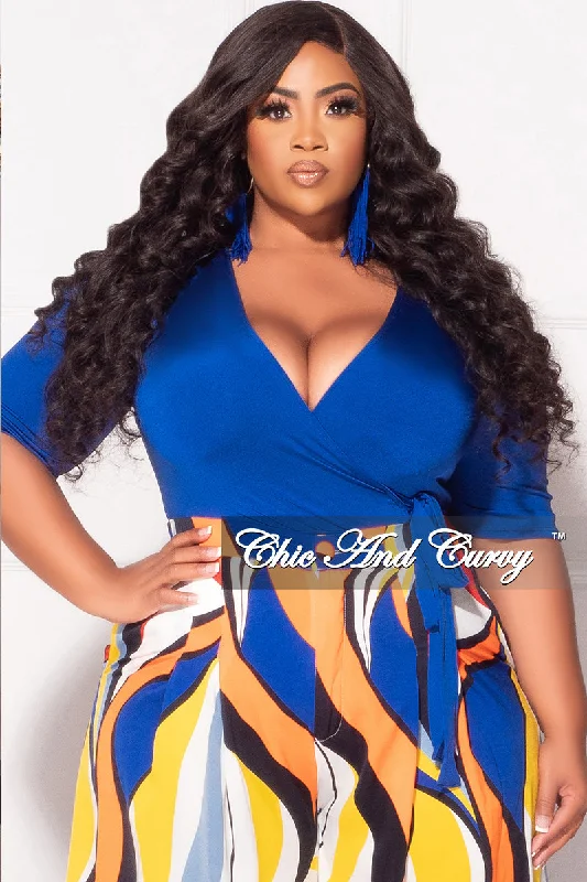 Large women's wrinkle-free topsFinal Sale Plus Size Faux Wrap Bodysuit in Royal Blue