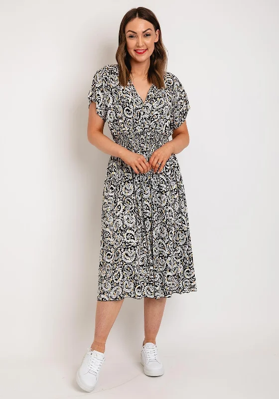 Serafina Collection One Size Paisley Print Midi Dress, Black & WhiteVictorian Dress