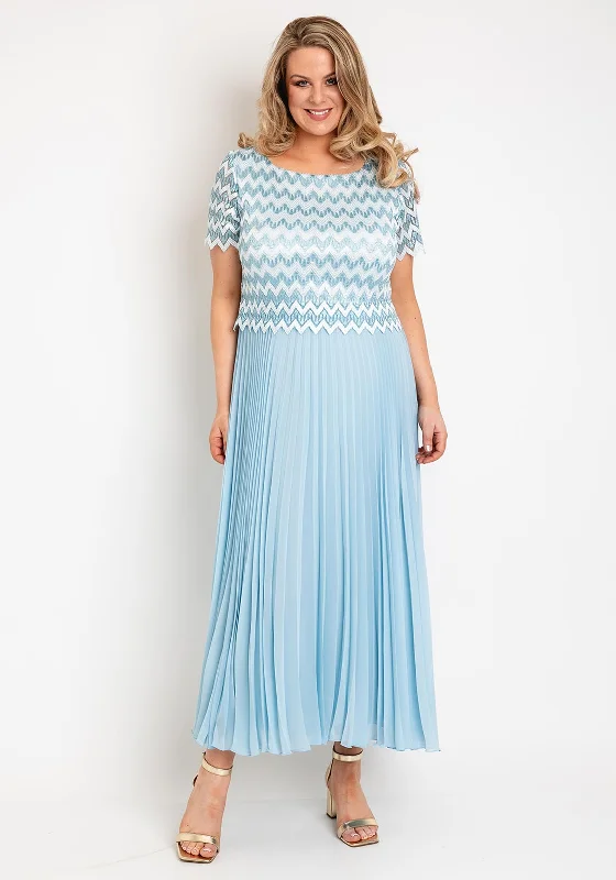 Allison Zig Zag Lace Overlay Pleated Maxi Dress, Sky BlueWedding Dress