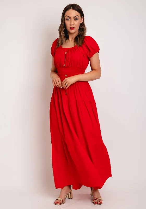 Serafina Collection One Size Shirred Waist Maxi Dress, RedSari Dress