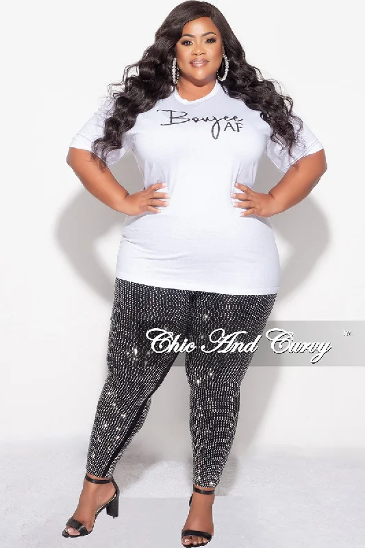 Large women's long topsFinal Sale Plus Size Short Sleeve Crew Neck Boujee AF T-Shirt in White (Top Only)