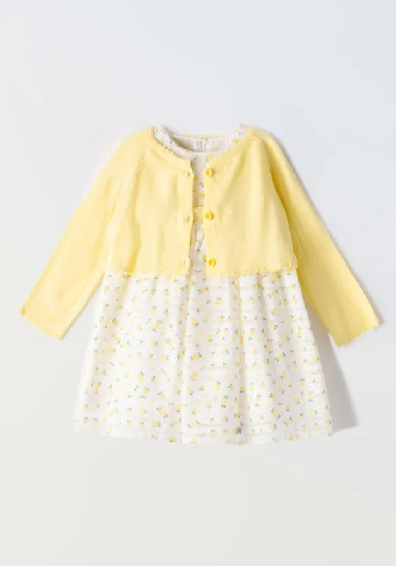 Ebita Baby Girl Floral Dress and Cardigan Set, YellowFit-and-Flare Dress