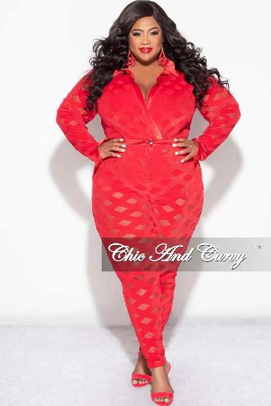 Women's autumn topsFinal Sale Plus Size 2Pc Velvet Pants & Long Sleeve Bodysuit in Red