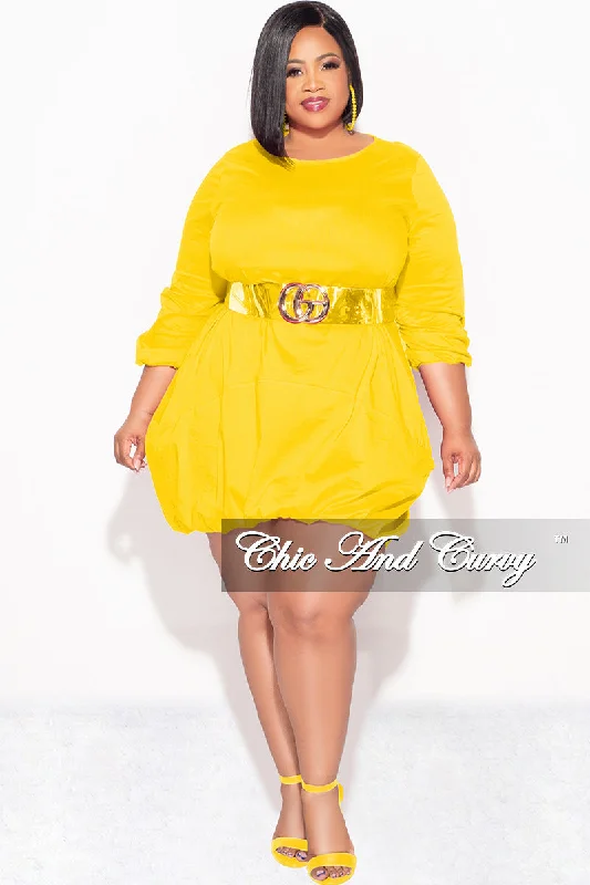 Plus size women's simple topsFinal Sale Plus Size Bubble Poplin Dress in Mustard