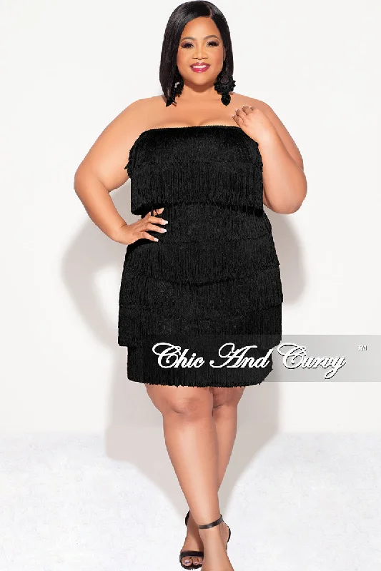 Women's autumn topsFinal Sale Plus Size Strapless Fringe Dress in Black