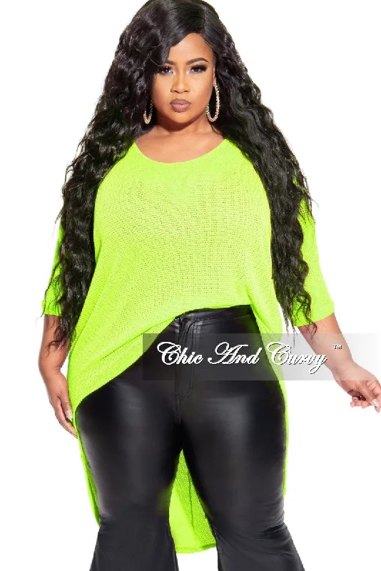 Plus size women's chiffon topsFinal Sale Plus Size Knitted High-Low Top in Lime