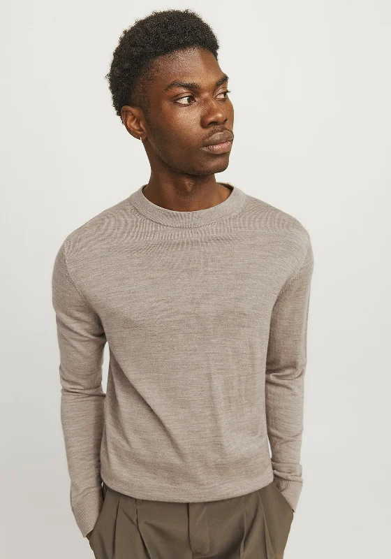 Jack & Jones Merino Knit Crew Neck Sweater, Greige MelangeLace Knit Tops