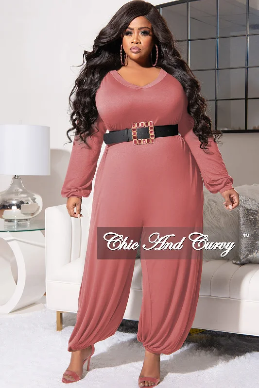 Large women's loose topsFinal Sale Plus Size Loose Fit Jumpsuit in Pink Mauve