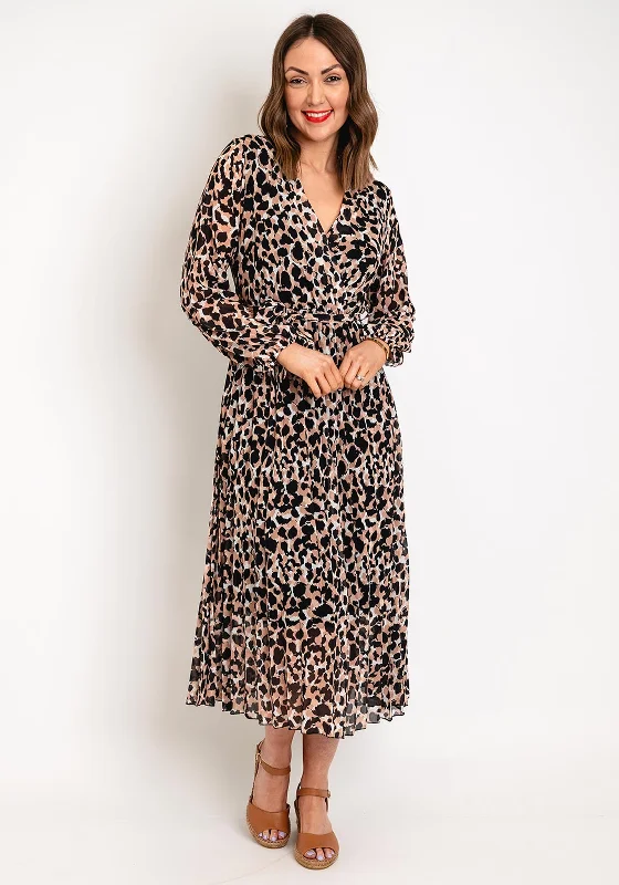 Serafina Collection One Size Leopard Print Pleated Midi Dress, BrownAthletic Dress