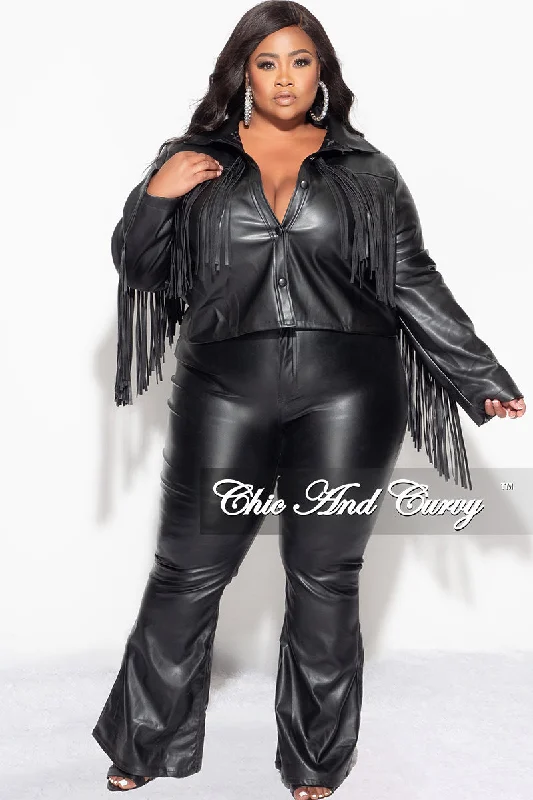 Knitted TopFinal Sale Plus Size Fringe Faux Leather Top in Black