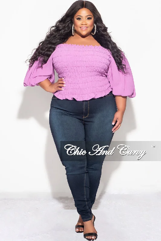 Large women's windproof topsFinal Sale Plus Size Off the Shoulder Smocked Top in Lavender