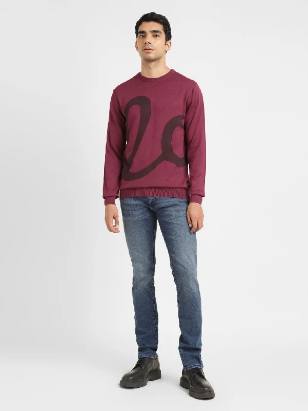 Men's Solid Red Crew Neck SweaterWork Knit Tops