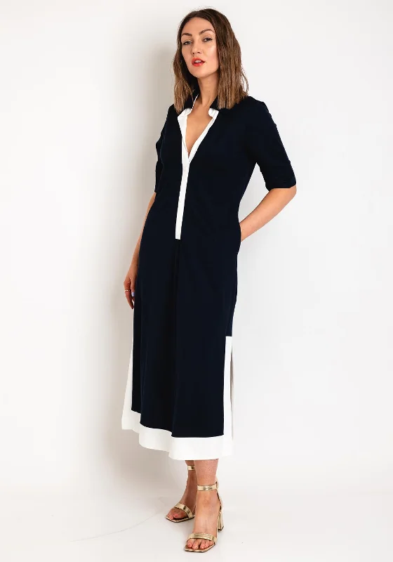 Naya Contrast Band Button Through Midi Dress, Navy & WhiteKimono Dress