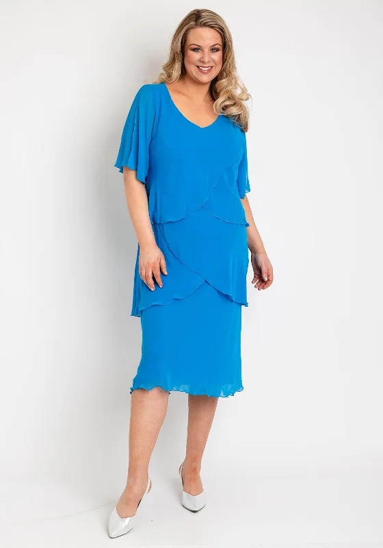 Allison Chiffon Tiered Frill Midi Dress, TurquoiseCocktail Dress