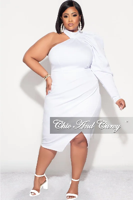 Women's home topsFinal Sale Plus Size One Shoulder BodyCon Dress in White