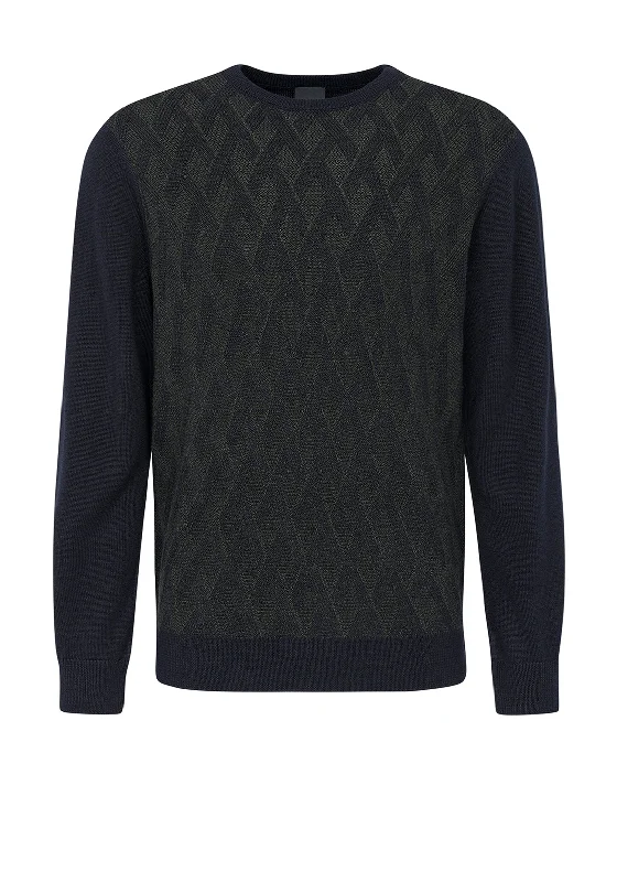 Bugatti Two Tone O Neck Knit Sweater, NavyOversized Knit Tops