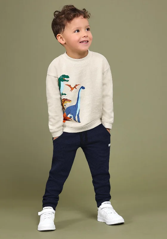 Blue Seven Mini Boy Dino Long Sleeve Sweater, CreamRecycled Fabric Knit Tops