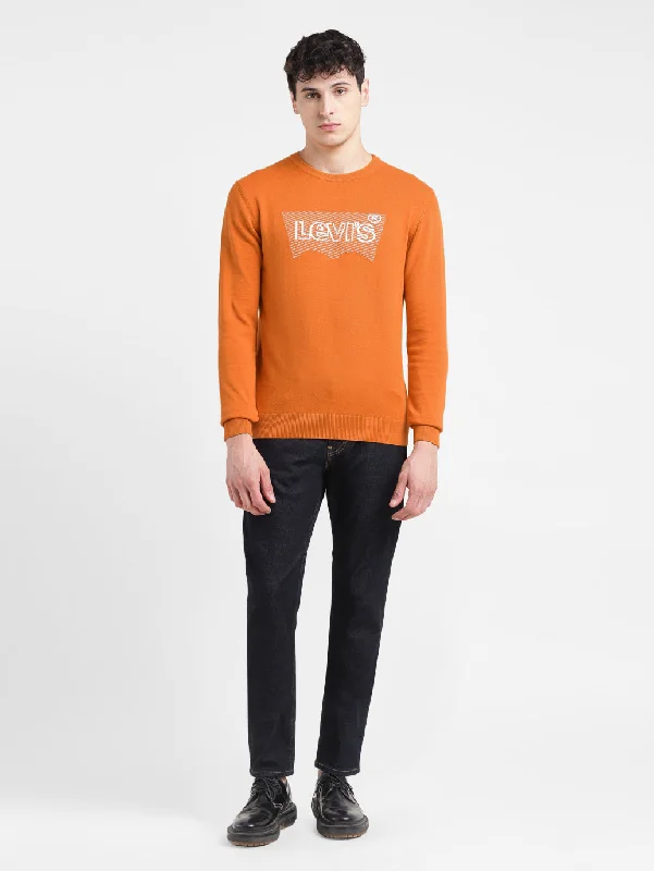 Men's Solid Orange Crew Neck SweaterScoop Neck Knit Tops